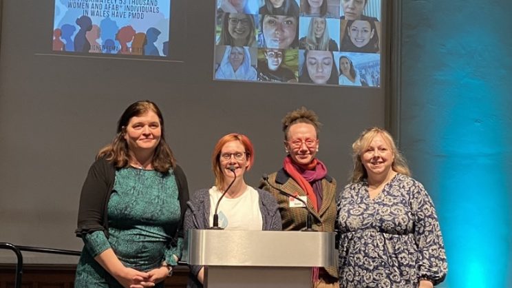 A photo of Sionedd Williams MS, Becci, Professor Arianna Di Florio, and Laura from IAPMD